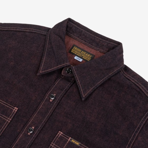 (NWT) Iron Heart 10oz Selvedge Denim Work Shirt - Indigo Overdyed Red (size M) - Picture 13 of 16